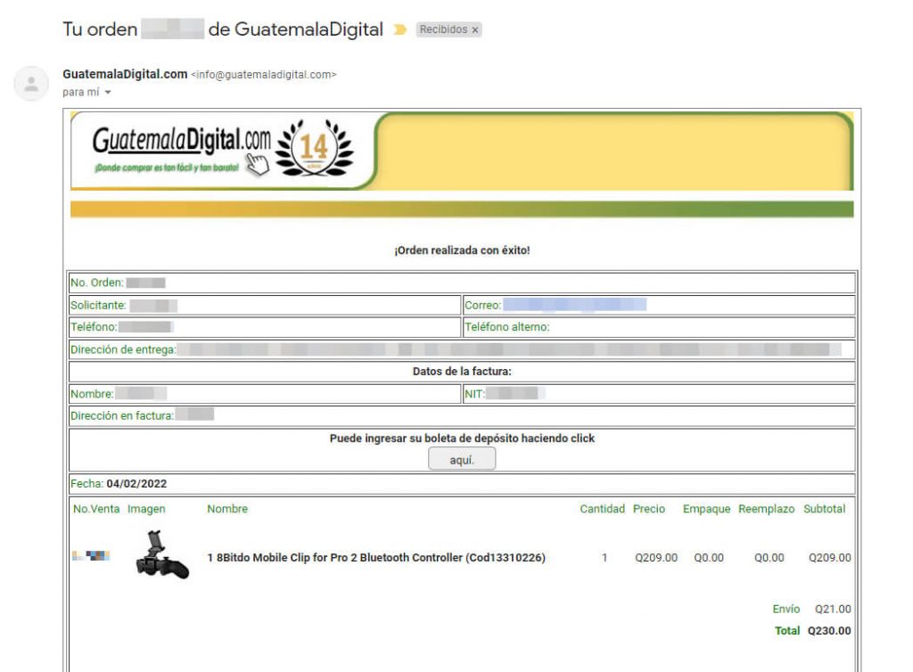 Correo de confirmación - Guatemala Digital